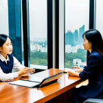 A professional Vietnamese male legal consultant and a European businesswoman, both fully clothed in modest business attire, are seated at a sleek conference table in a sunlit, modern office. The background features large windows overlooking a bustling Ho Chi Minh City skyline, conveying a sense of dynamic urban development. On the table are neatly organized legal documents, a tablet displaying charts, and a traditional Vietnamese tea set, symbolizing cultural integration. They are engaged in a professional discussion, with natural poses and expressive but appropriate gestures, reflecting serious contemplation and collaborative problem-solving. Cinematic lighting, professional photography, highly detailed, photorealistic, perfect anatomy, correct proportions, natural body proportions, well-formed hands, proper finger count. safe for work, appropriate content, fully clothed, professional dress, modest clothing, family-friendly.