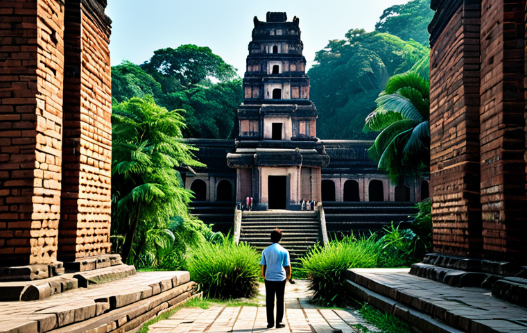 **

"Majestic, weathered brick towers of My Son temple complex, partially overgrown with jungle foliage, soft morning light, clear sky, fully clothed tourists observing, appropriate attire, safe for work, perfect anatomy, correct proportions, natural pose, professional photography, high quality, family-friendly."

**