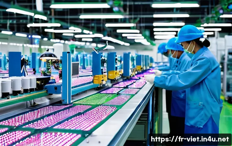 베트남의 주요 수입 품목 - **Prompt: High-Tech Electronics Manufacturing Hub in Vietnam**
"A clean, modern factory floor in...