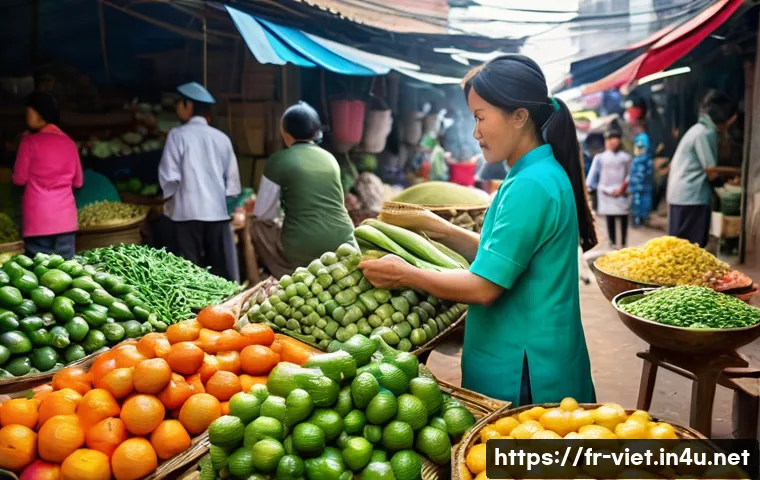 베트남 여성 경제 참여율 - **Prompt 1: Bustling Vietnamese Market Entrepreneur**
"A vibrant, high-angle shot of a busy trad...